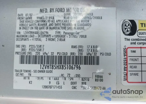 2008 Ford Mustang Gt Deluxe/Gt Premium from USA, damaged, VIN 1ZVHT85HX85106796